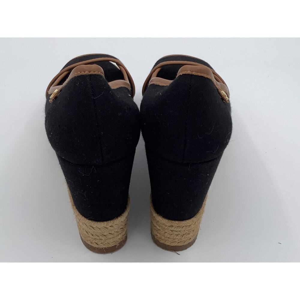 Tory Burch Black Wedges With‎ Brown Details Woven Platform Size 38 1/2 - Picture 4 of 7